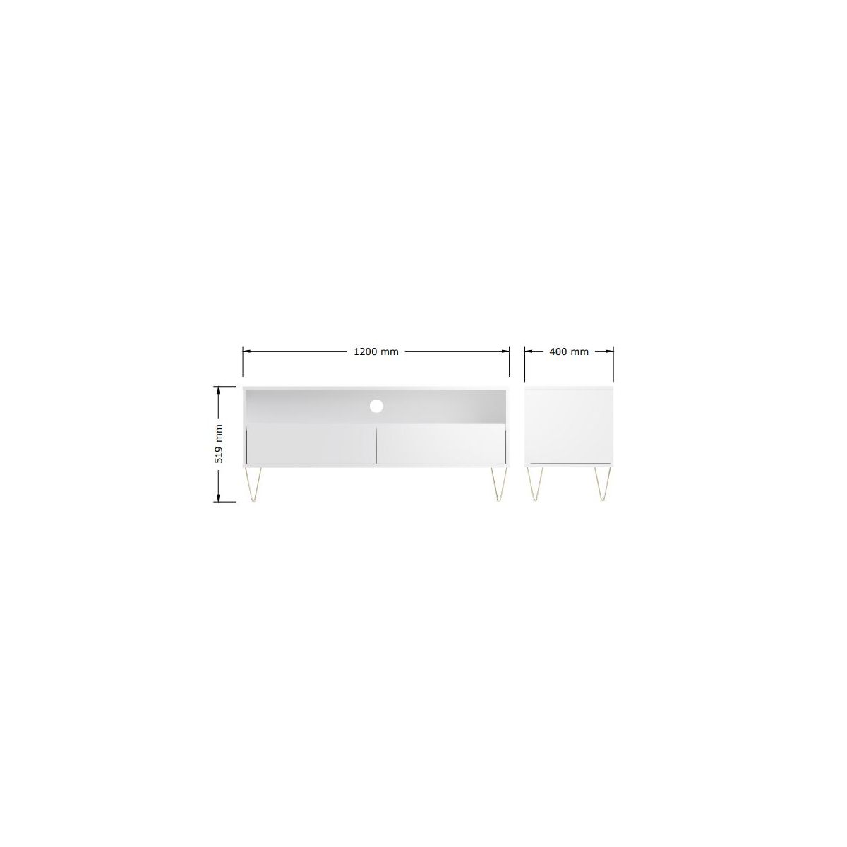 Monaco 2 Drawer White TV Cabinet measurements