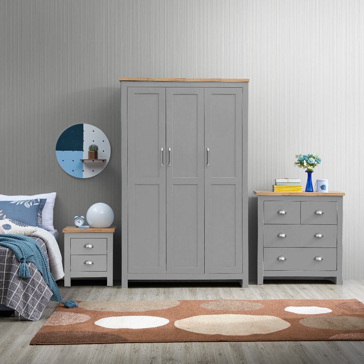 Grey 3 Piece Bedroom Furniture Set