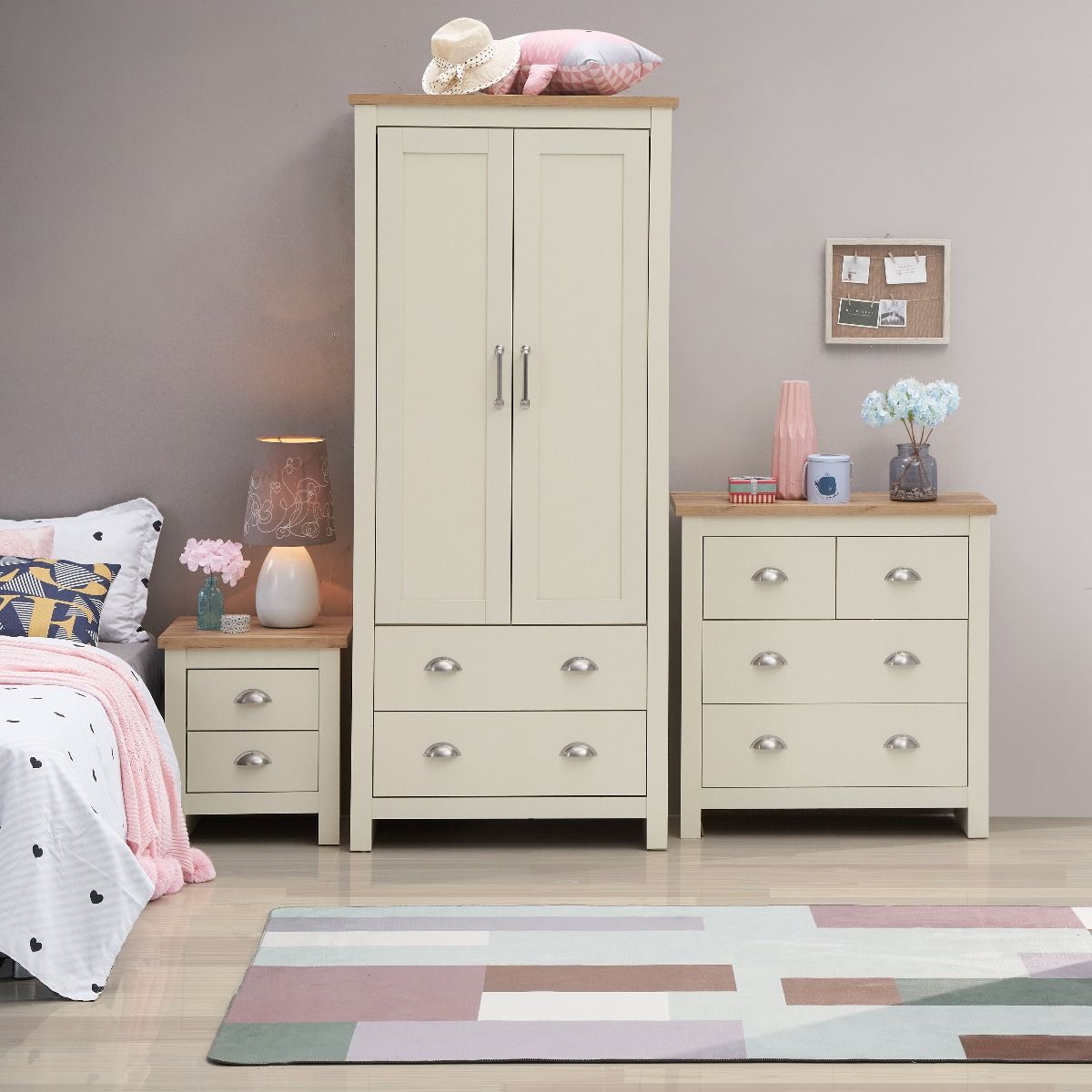 Lisbon Cream 3 Piece (Single) Wardrobe Furniture Set