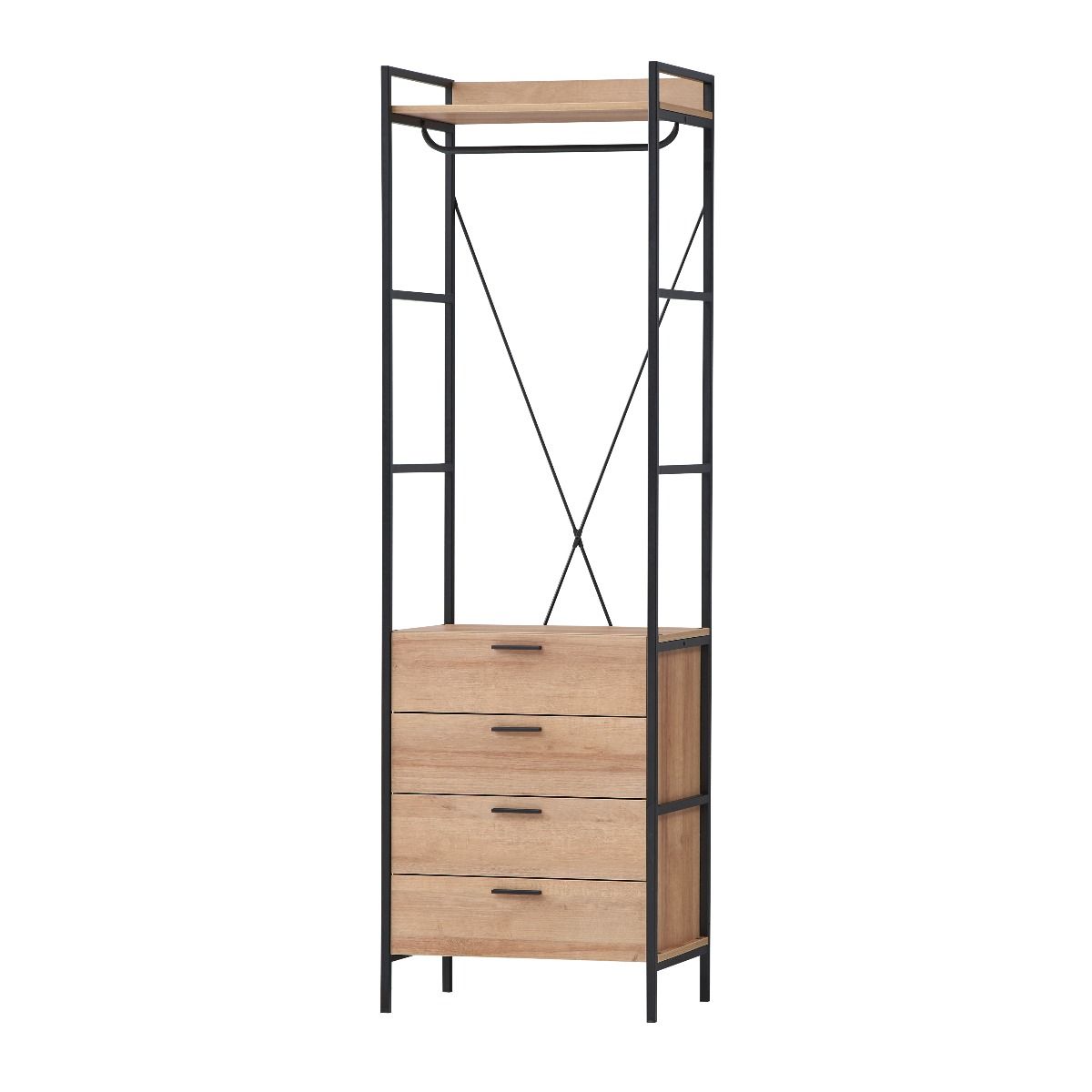 Open Oak Wardrobe with 4 Drawers